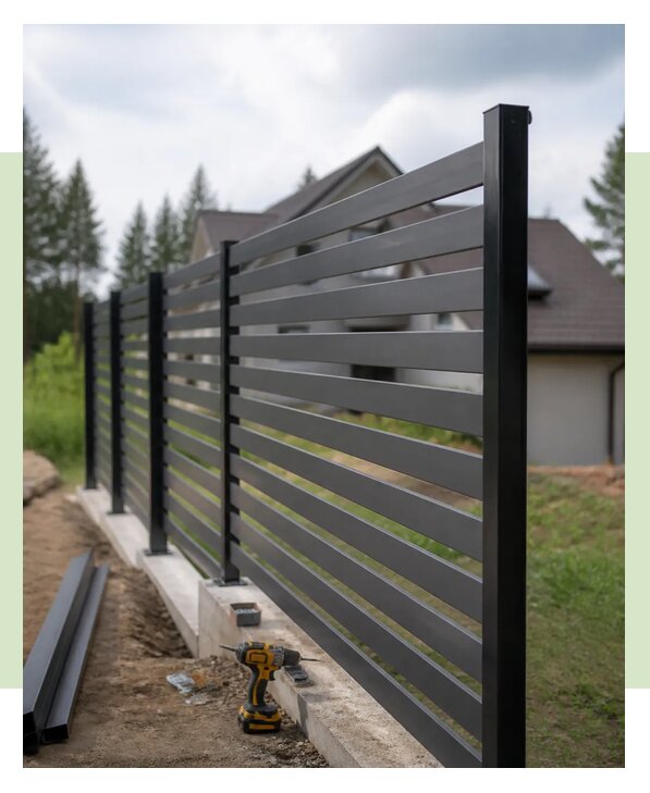 Монтаж горизонтального забора из евроштакетника в Южном-Сахалинске